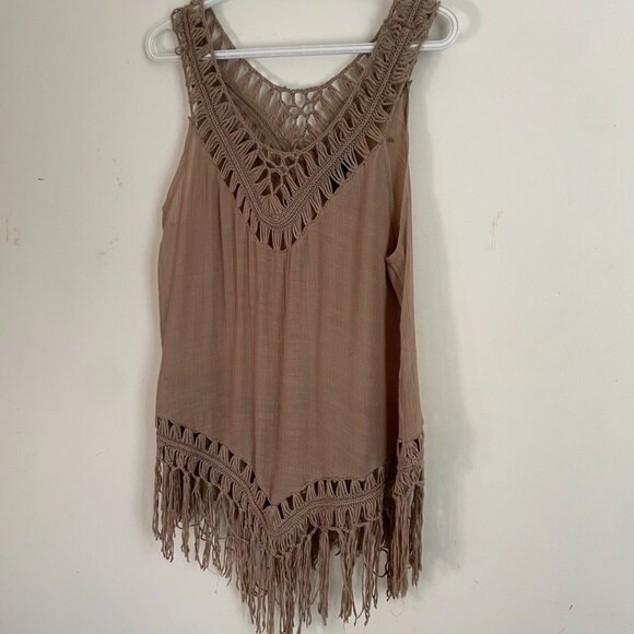Taupe Crochet Fringe Tank Top - Picture 6 of 9